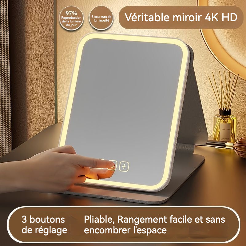 Miroir LED de Voyage Pliable & Rechargeable